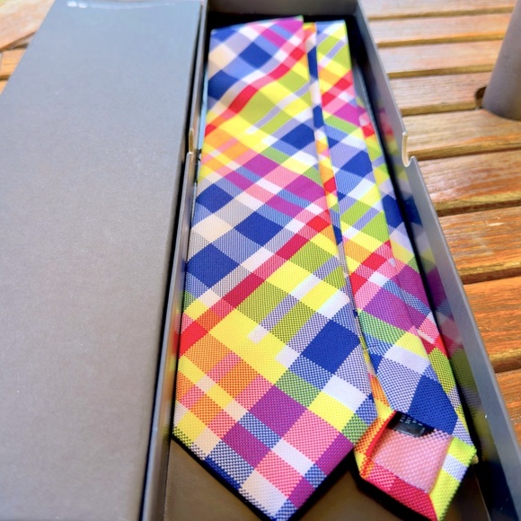 ✨VIBRANT NEON✨🔥🆕💯LVMH AUTHN THOMAS PINK STRIKING BRIGHT NEON GEOMETRIC WOVN TIE🔥 - Picture 9 of 17